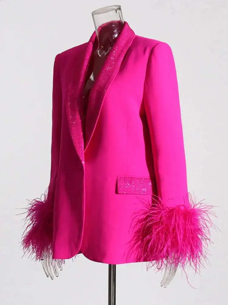 ZMEENNA Summer Sequins Diamond Burr Patchwork Solid Color Singlebutton Elegant Fashion Womens Blazer XF1980 251023