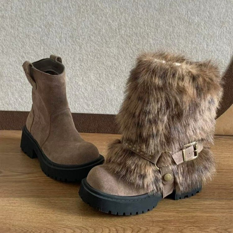 Designer boots with thick fur soles women's autumn and winter new luxury boots wool lining thickened warm cotton shoes short boots