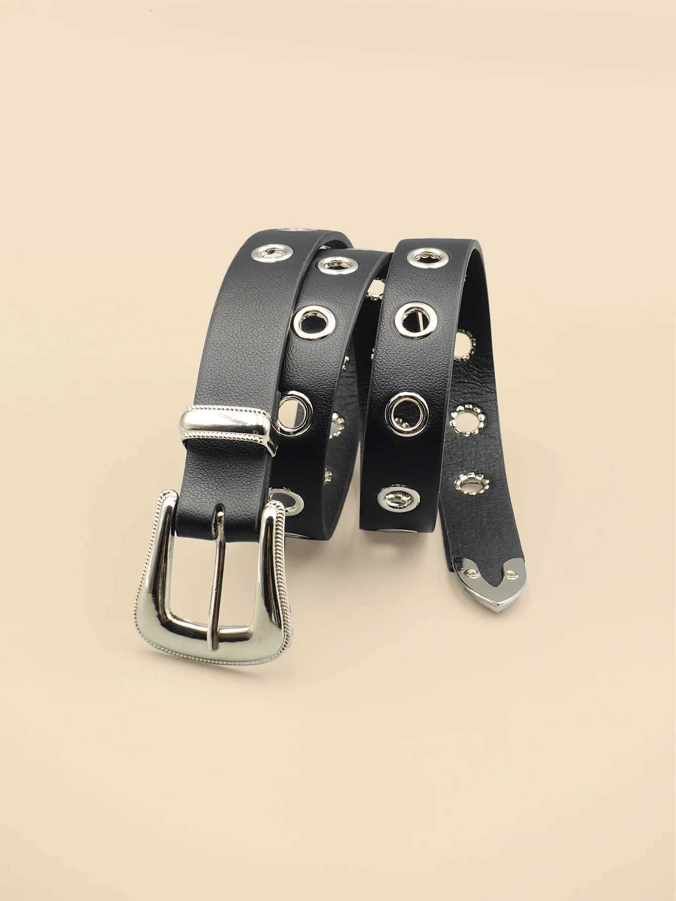 Classic Pu Material Black Belt Retro Hollow Womens Belt Punk Y2K Style Versatile Casual Decoration W251024