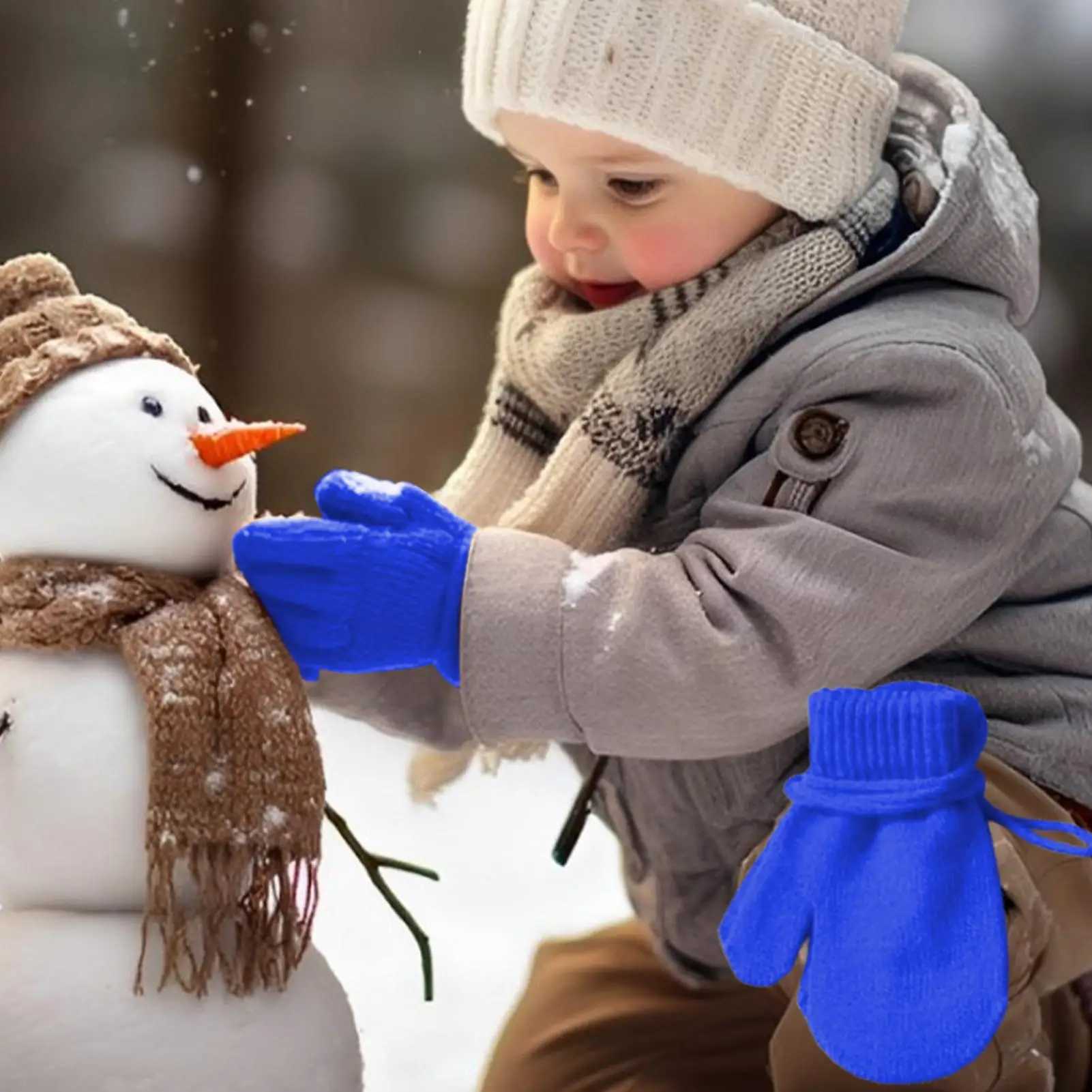 Kids Ski Gloves Knitted Snow Gloves with String Comfortable Warm Mittens Cute Kids Winter Accessories for Skiing Skating Y251024