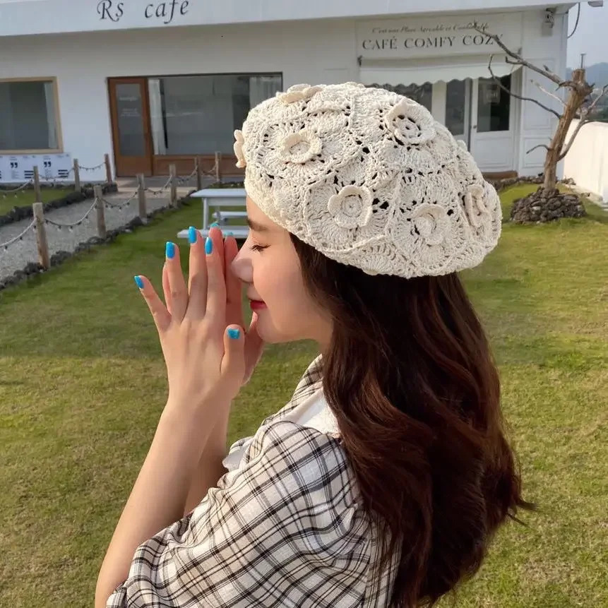 Womens Plain Color Knit Beret Hat Ladies French Artist Beanie Beret Hats Spring Casual Thin Acrylic Berets for Women 251023