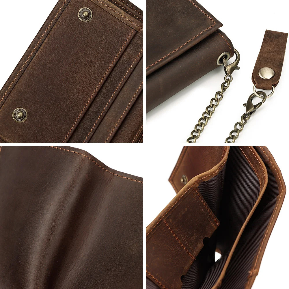 KAVIS Crazy Horse Leather Wallet For Men With AntiTheft Chain Trifold Male Clutch Money Bag y Small Coin Key Purse 251014