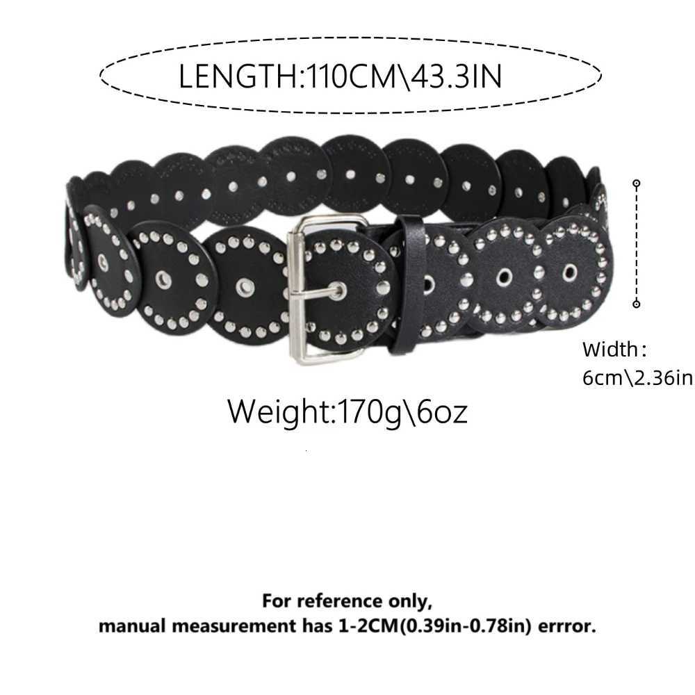 1pc New Needle Buckle Belt Round Rivet Stitching Waistband Fashionable Handsome Belt Heavy Round 58cm Wide Womens Waistband W251024