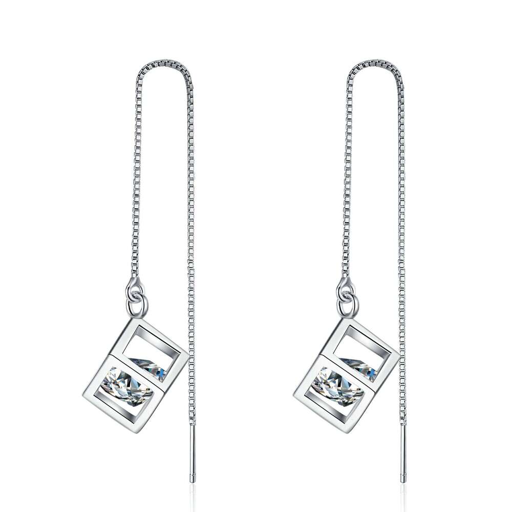 DHCollections-- Love Cube S for Women Tassel Moissanite Stud Earrings Faux Ear Line Jewelry