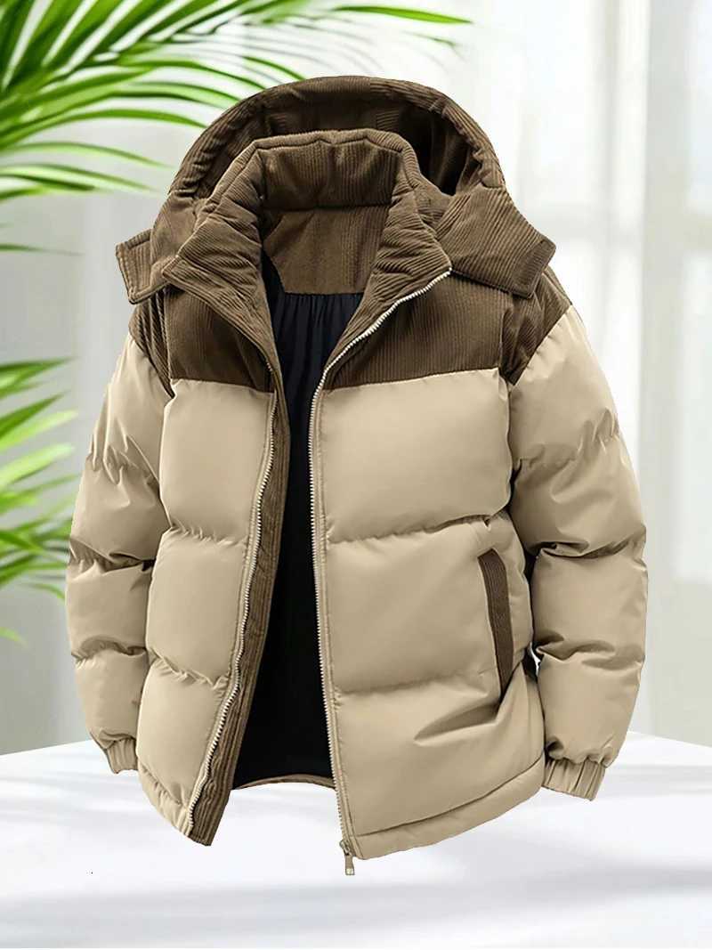 Mens Winter Puffer Jacket Cotton Padded Warm Hooded Windbreaker Coat Outdoor Casual Thick Parka for Cold Weather Streetwear Z251024