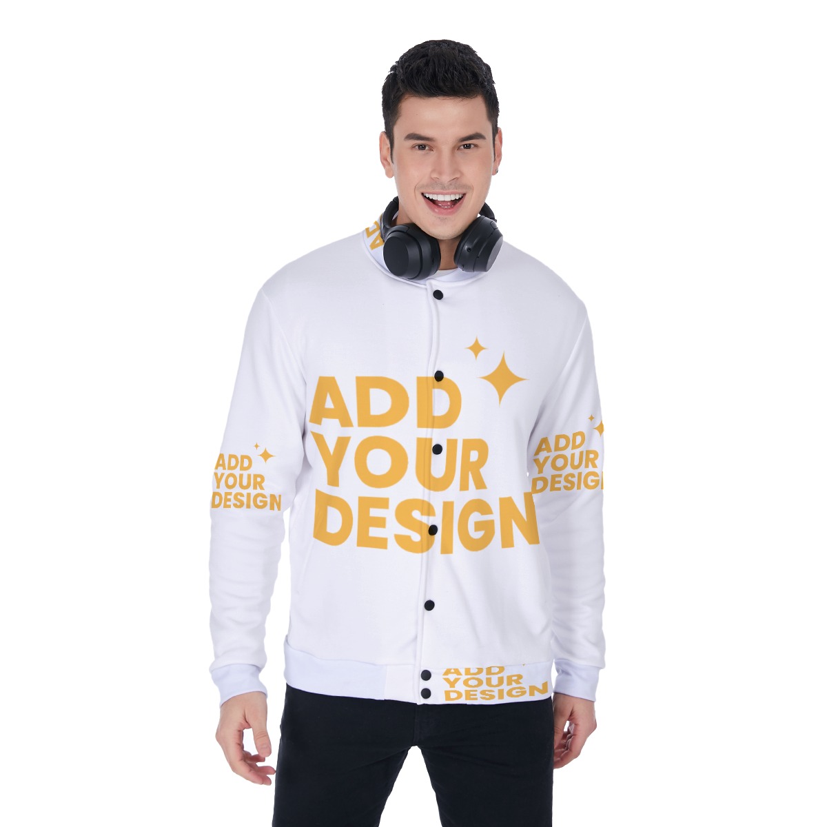 DHgatepod Men's All-Over Print Baseball Jacket - Varsity Style Scuba Fabric Training Jacket with Ribbed Knit Trim