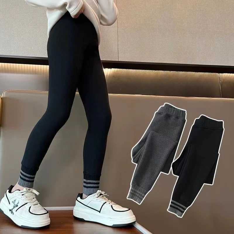 Fall Kid Solid Thin Tight Sweatpant Winter Girl Fleece Warm Leggings Toddler Skinny Cropped Trousers 2y Child Ankle Length PantT251024