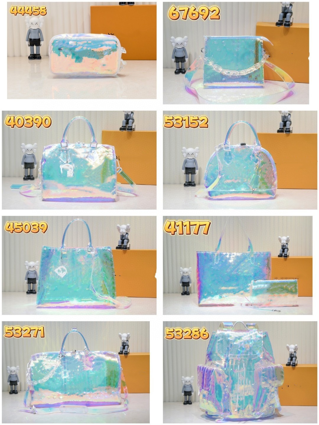 Designer shopping bags Fashion-Forward Transparent PVC Tote Bag, Rainbow Glossy Crossbody Bag for Women