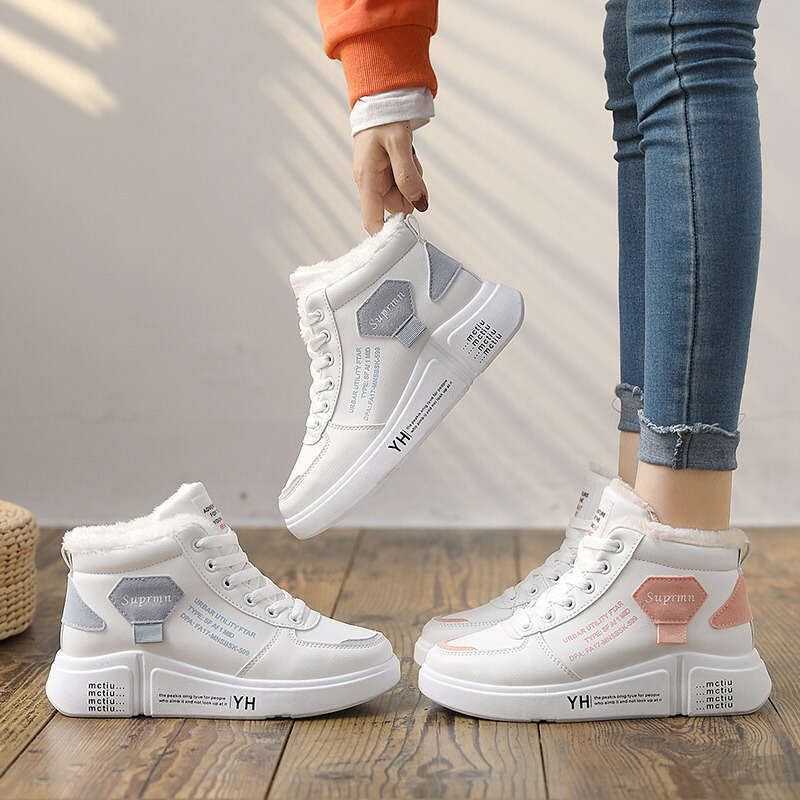 hot Classic New Cotton Shoes for Women Versatile Korean Style Color Block Student Thick Sole Fleece Lined Winter Short Boots sport Casual boots