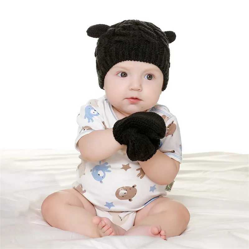 Hot Sale Childrens Winter Woolen Hats Gloves Set Kids Boys Girls Thick Warm Knitted Bonnet Beanie Hat CapsL251024