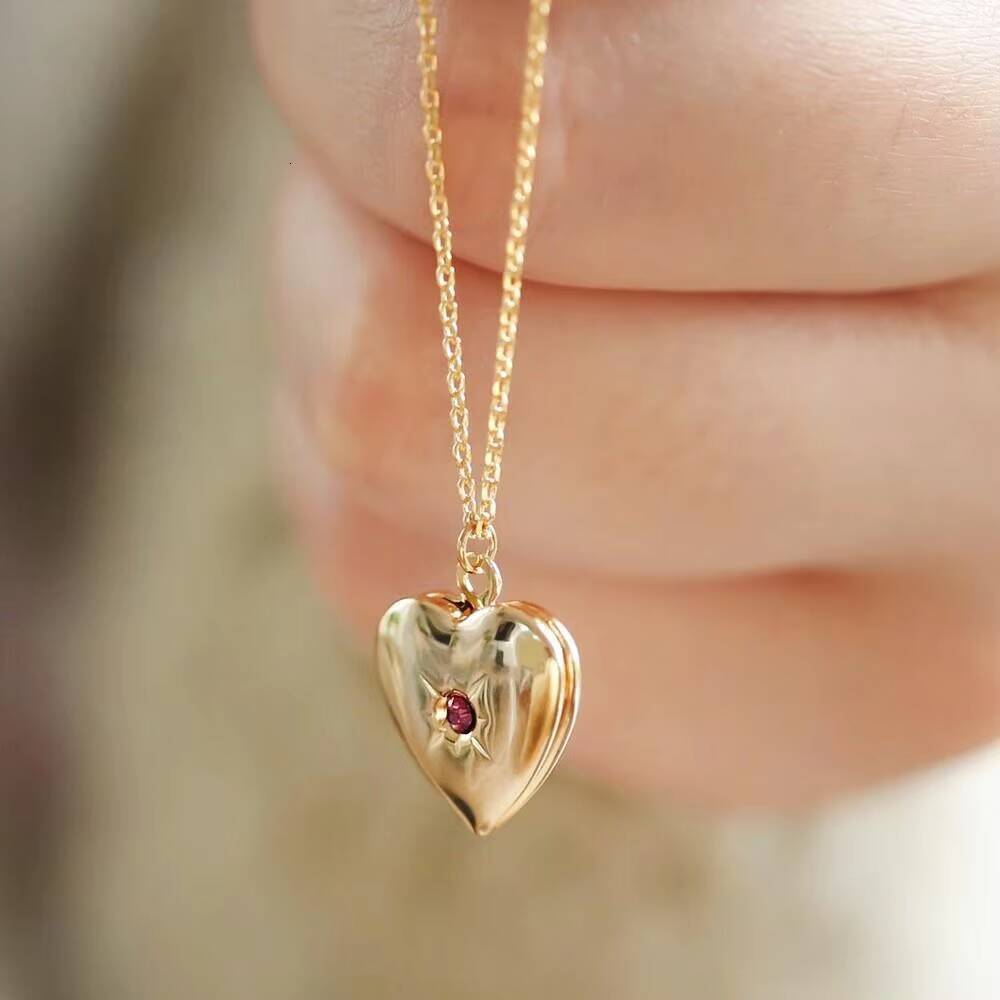 14K Real Gold Necklace with 12 Constellations Pendant Love Open Close Photo Album Heart Trendy Chains Style Mothers Day Gift