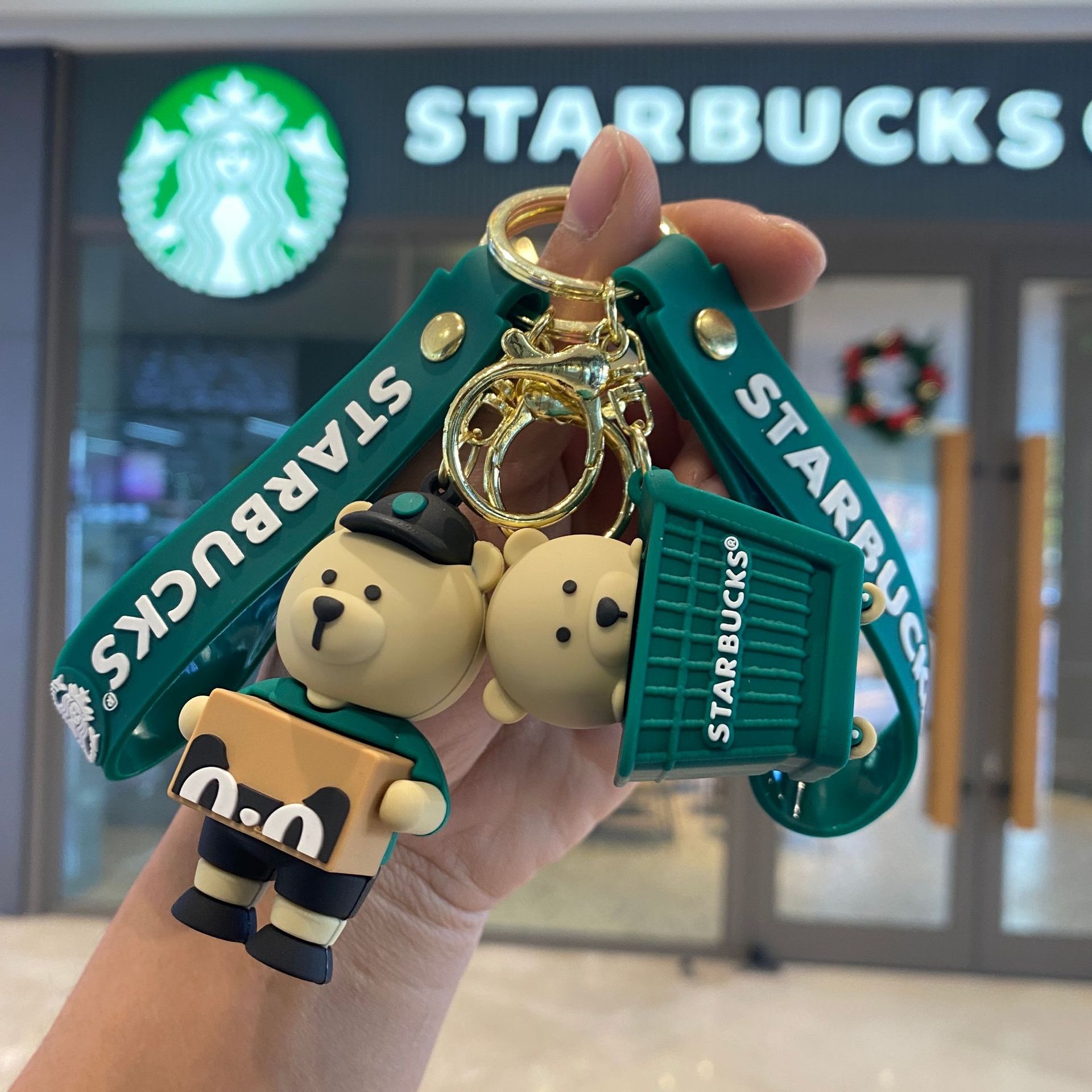 Starbucks Milk Tea Cup Keychain & Bear Plush Charm Couple & Student Backpack Accessory Small Gift