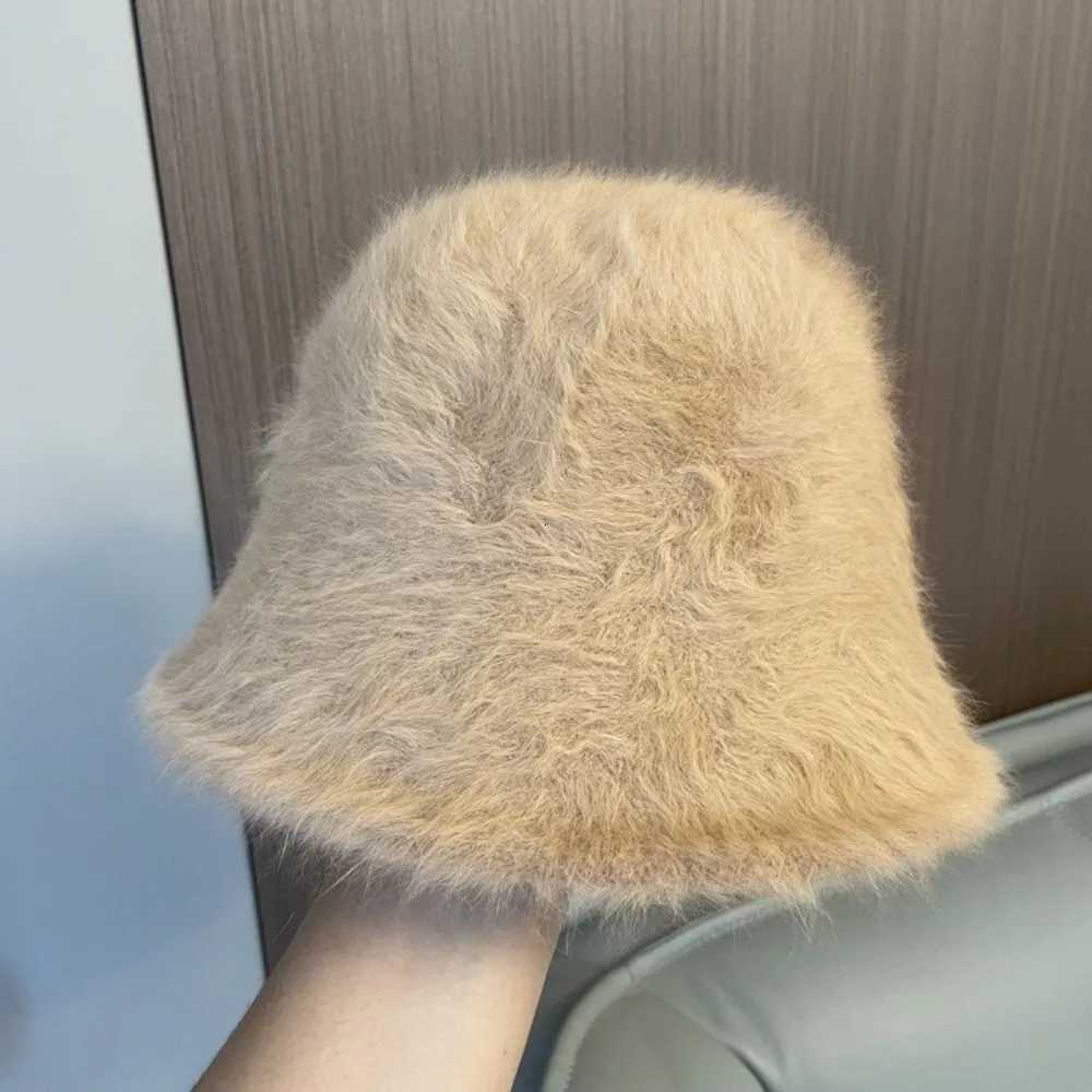 Soft Knitted Plush Bucket Cap Warm Solid Color Winter Fisherman Hat Furry Windproof Anticold Bucket Hat AutumnL251024