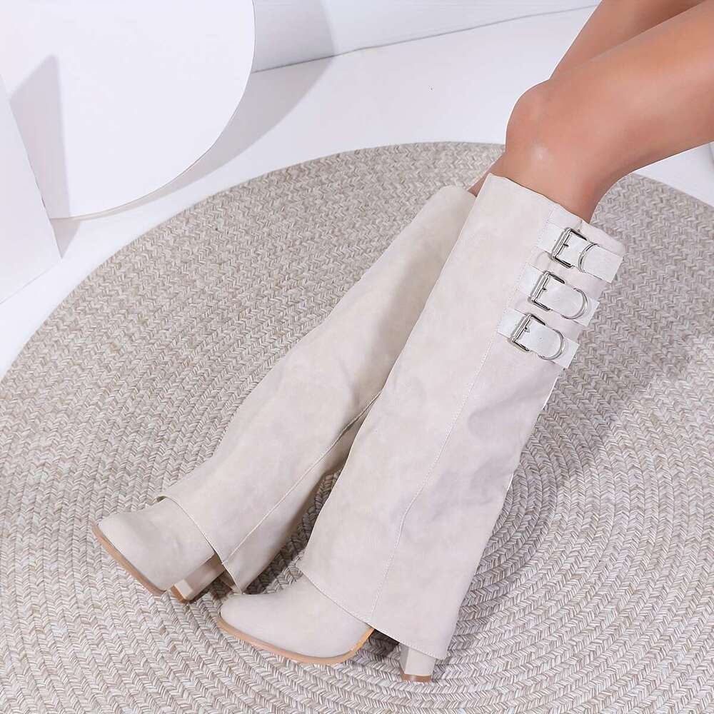 Women's Sexy Chunky Round Toe Ankle Boots With Buckle Straps Zipper Closure Faux Cover Upper, Fabric Lined, Rubber Sole - All-Season Versatile Fo