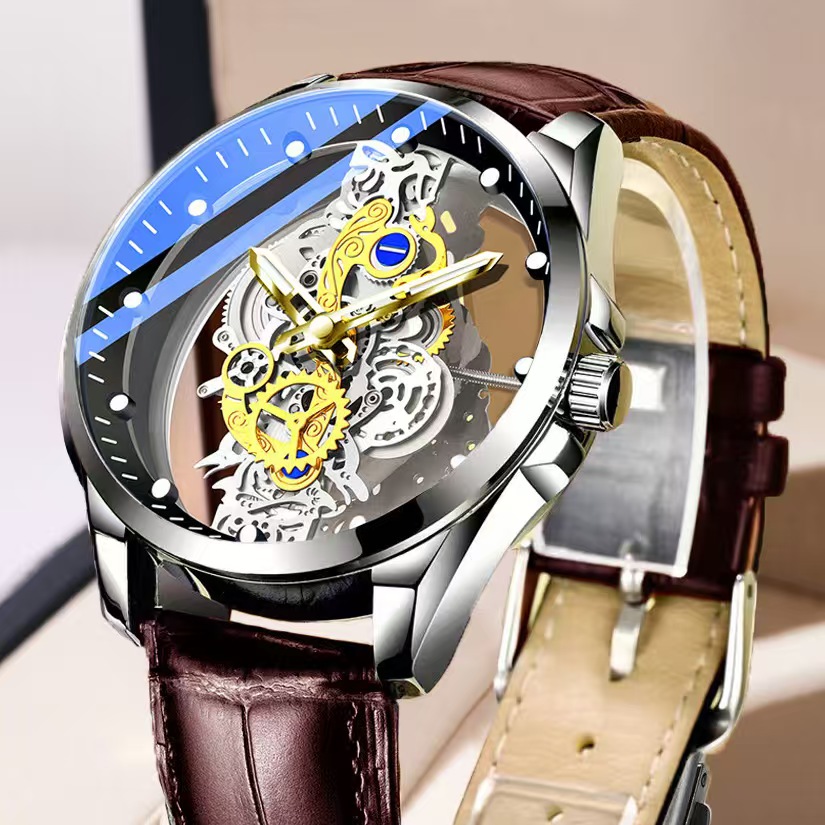 Luxury Mans Luminous Automatic Movement Timepiece - Fully Visible Back & Face