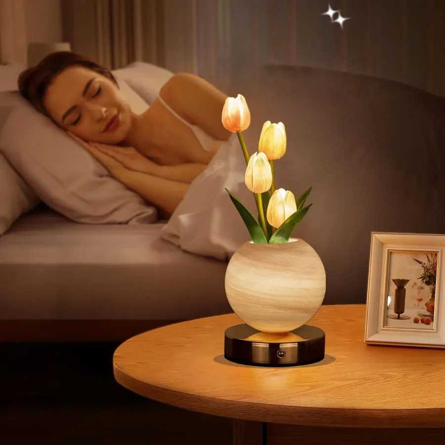Tulip Night Light USB Rechargeable Desk Lamp Simulation Bouquet LED Table Lamp Bedroom Bedside Decor Atmosphere Light for Home C251115