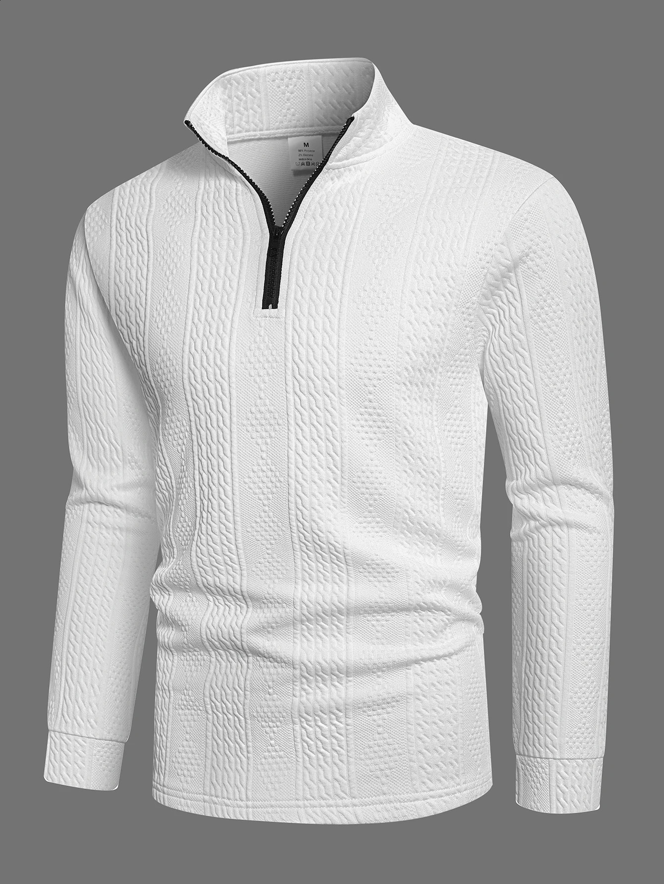 Texture Fabric Jacquard Pattern Mens LongSleeved Polo Shirt Thick Top Zipper Stand Collar Daily Casual Wear Business Casual Wear 251020