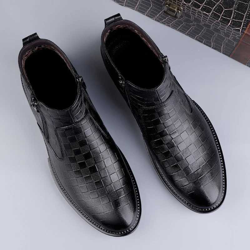 Side Zipper Man Winter Chelsea Boots Fur Warm Male Genuine Leather Shoes Luxury Brand Men Ankle Boots Handmade Business Footwear W251024