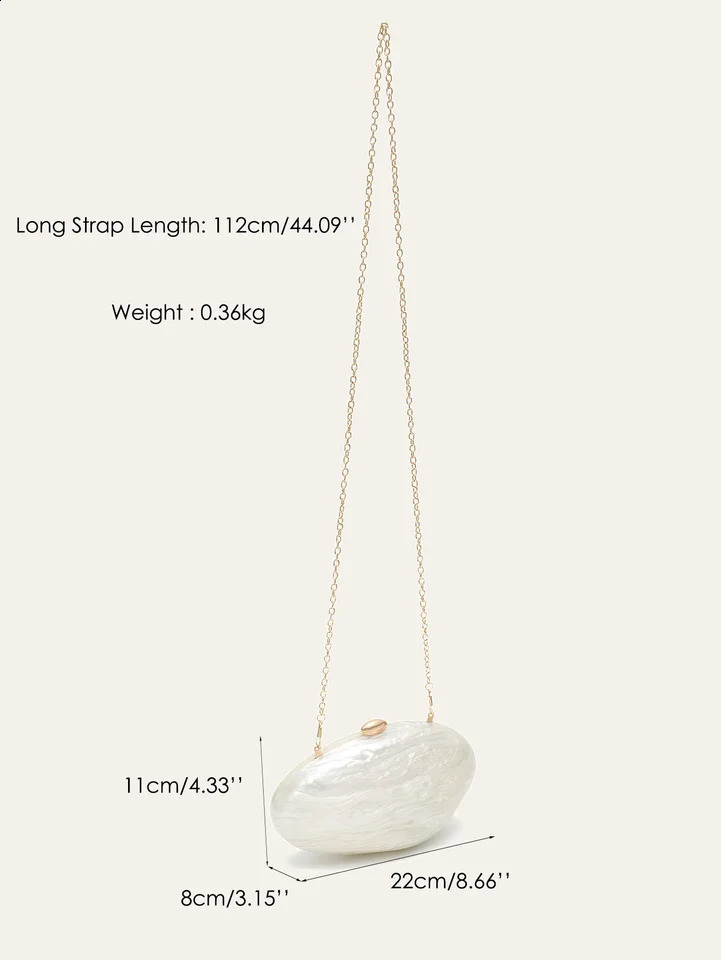 Fashion Womens Glamorous Elegant Novelty Shell Shaped Clutch Solid Color Acrylic Long Chain Evening Bag Party Dinner Banquet 251023