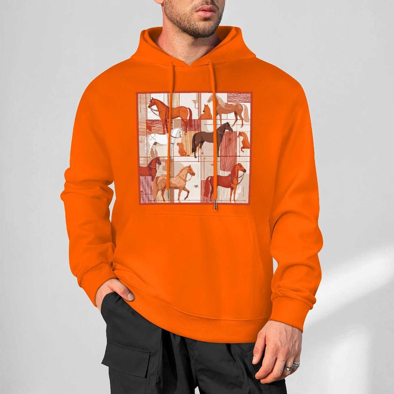 H Designer Fall Winter Hoodie Luxury Horse Print Design Unisex Long Sleeve Streetwear Hip Hop Oversized Fit Hoodie Men's Fashion Apparel H45