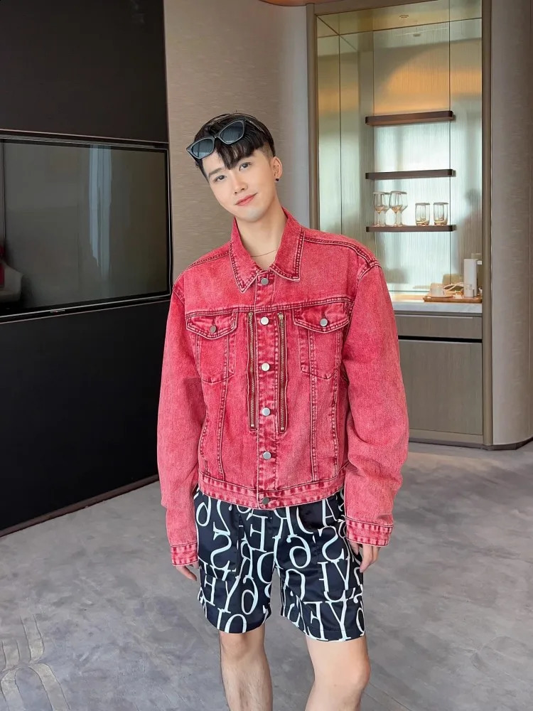 Mens Denim jacket High Steet Spring Autumn Casual Outerwear Single Breasted Loose Fit Long Sleeve Vintage Short Coat 251017