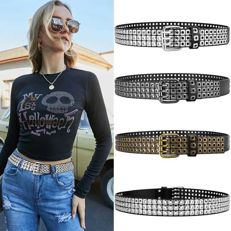 1pc Women Belt Fashion Square Beads Willow Nails Three Exhaust Eyes Punk Street Cool Personalized Mens and Womens Belts W251024