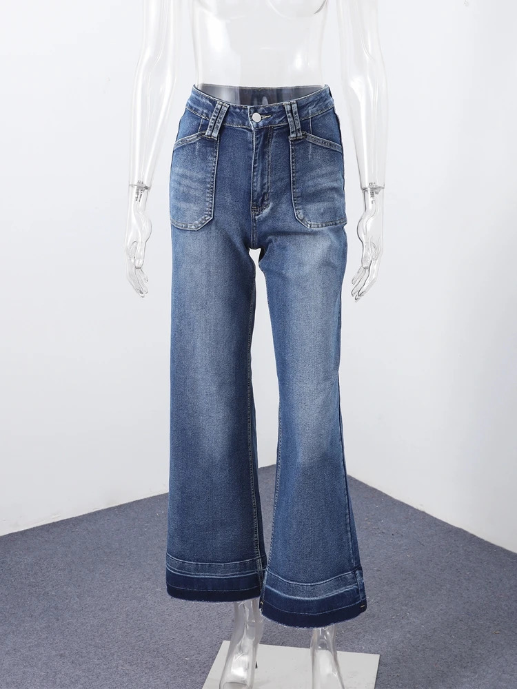 Womens Street Denim Jeans Autumn Patchwork High Waist Zipper Fly Ripped Retro Long Pants 251021