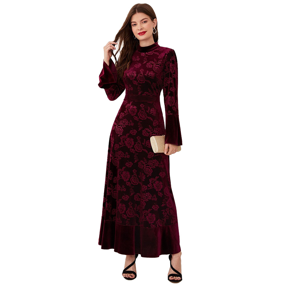 Designer Fashion Autumn/Winter New Style European and American Women's Elegant Silk Fleece Lace Long Sleeve Dress