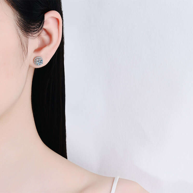 DHCollections-- Sterling Sier for Women Round Ball Moissanite Earrings Plated with PT950 Gold Jewelry
