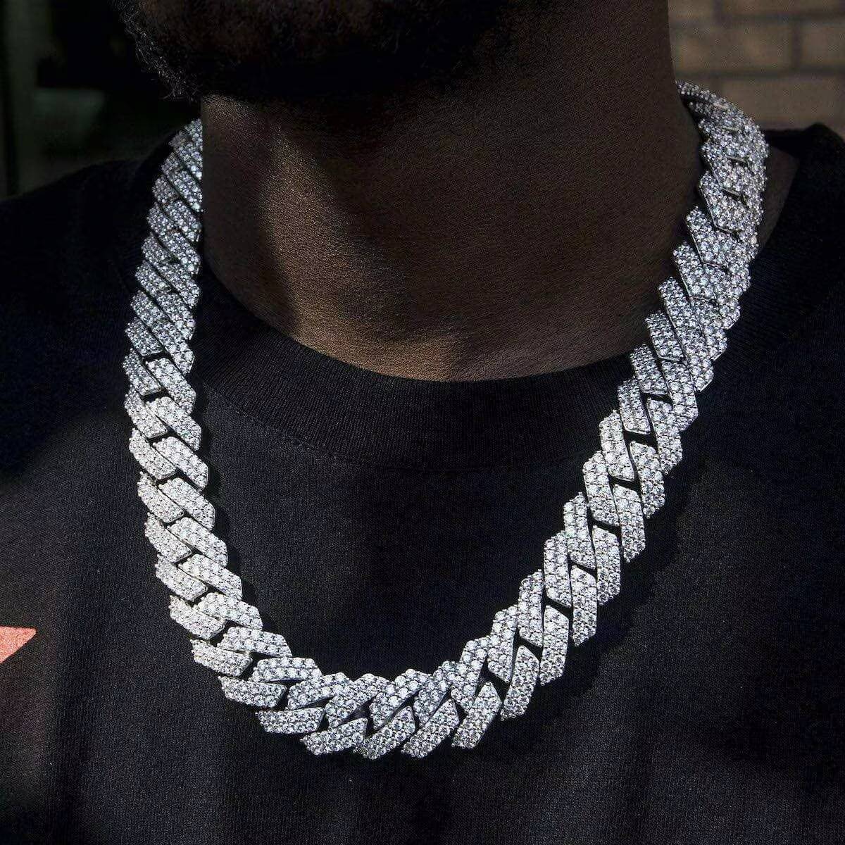 Sterling Silver 925 White Gold Miami Cuban Link Iced Out Lab Diamond Moissanite Cuban Chain Necklace Jewelry