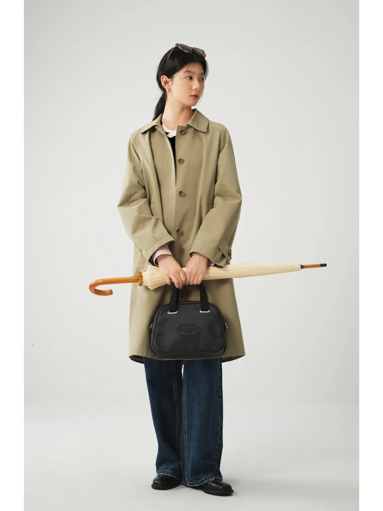 ZIQIAO Korean Style Midlength Khaki Windbreaker for Women Spring Singlebreasted Simple Casual Trench Jacket Female 251021