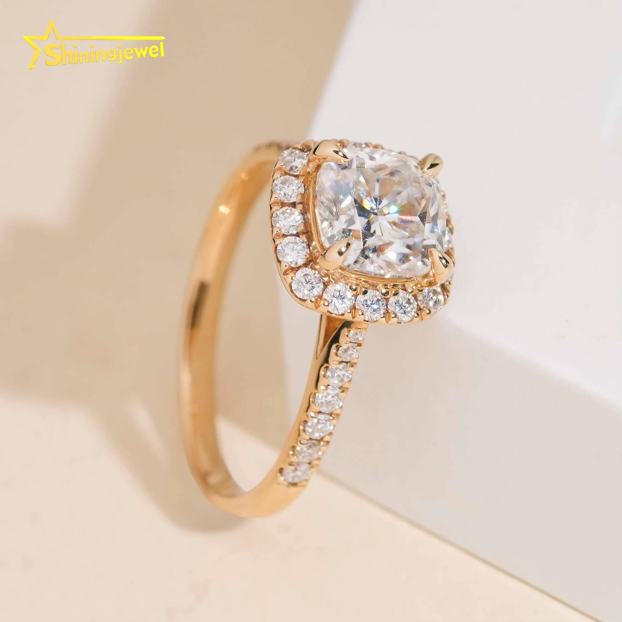 14K Solid Gold VVS Cushion Cut Moissanite Diamond Women Engagement Ring Half Eternity Band Hip Hop Jewelry Wedding Band