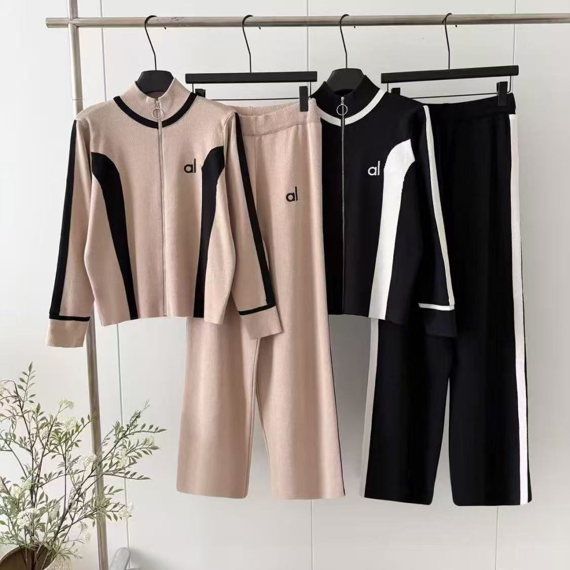 Women's Two Piece Pants Knitted Fashion Set Round Neck Top Loose Casual Sweatpants Women Style