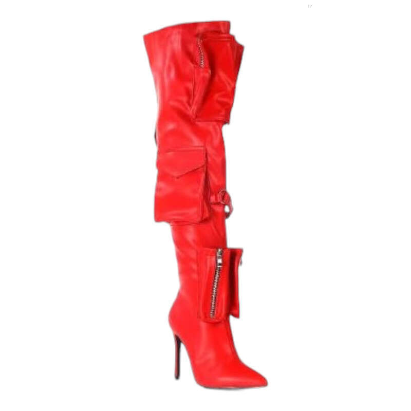 Women's Closed Toe Pocket Detail Stiletto Heel Over The Knee Boots
