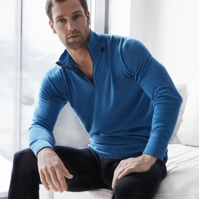 Merino Wool Base Layer Top for Men 14 Zip Merino Wool Long Sleeve Thermal Shirt Sport Top Odor Resistance Breathable Quick Dry 251018