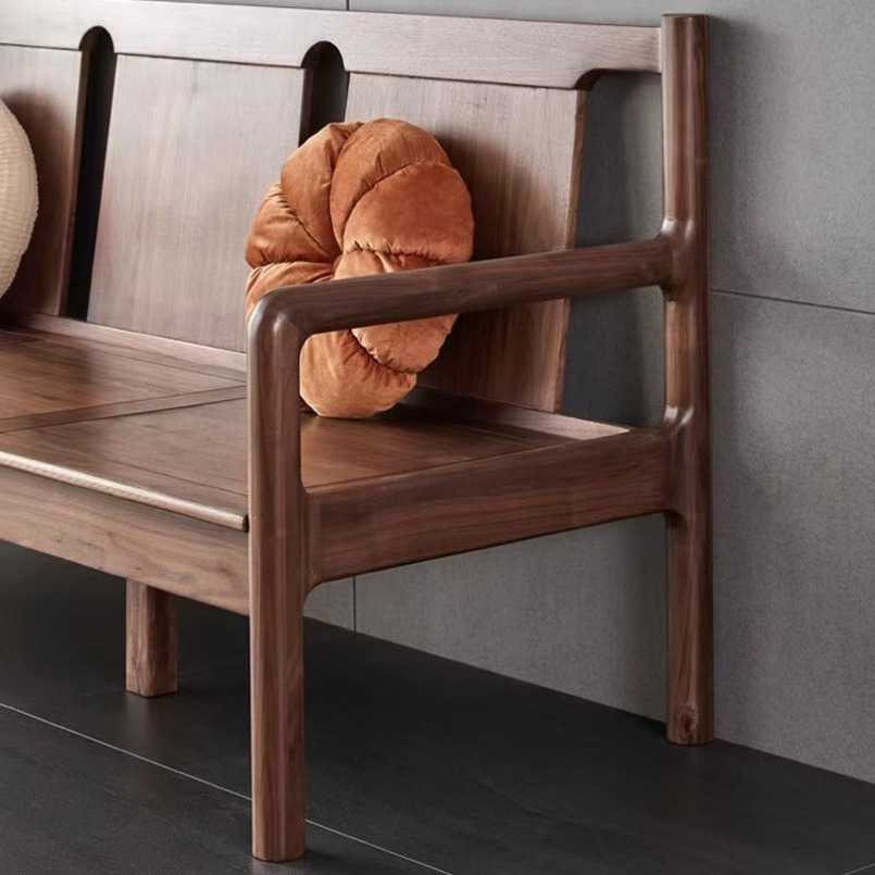 Black Walnut Sofa Luohan Step Three-Seater Long Chair Cherry Solid Wood Furniture White Oak Double Seat