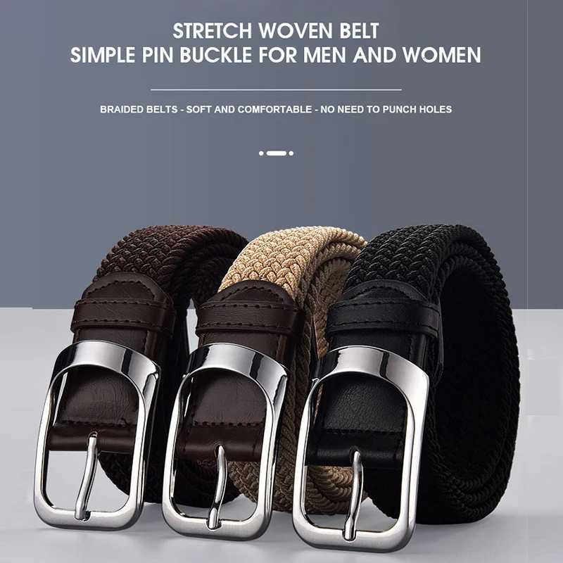 2023 NewFemale Casual Knitted Pin Buckle Men Belt Woven Canvas Elastic Expandable Braided Stretch Belts For Women Jeans W251024