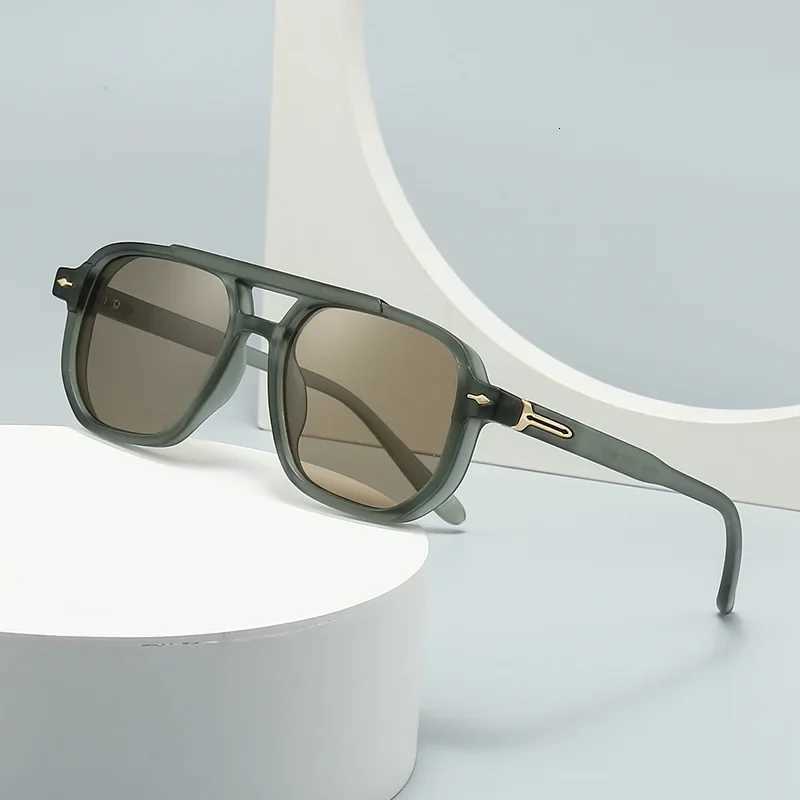 Vintage Double Bridges Men Square Sunglasses Fashion Clear Ocean Lens Eyewear Women Trending Rivets Sun Glasses UV400T251024
