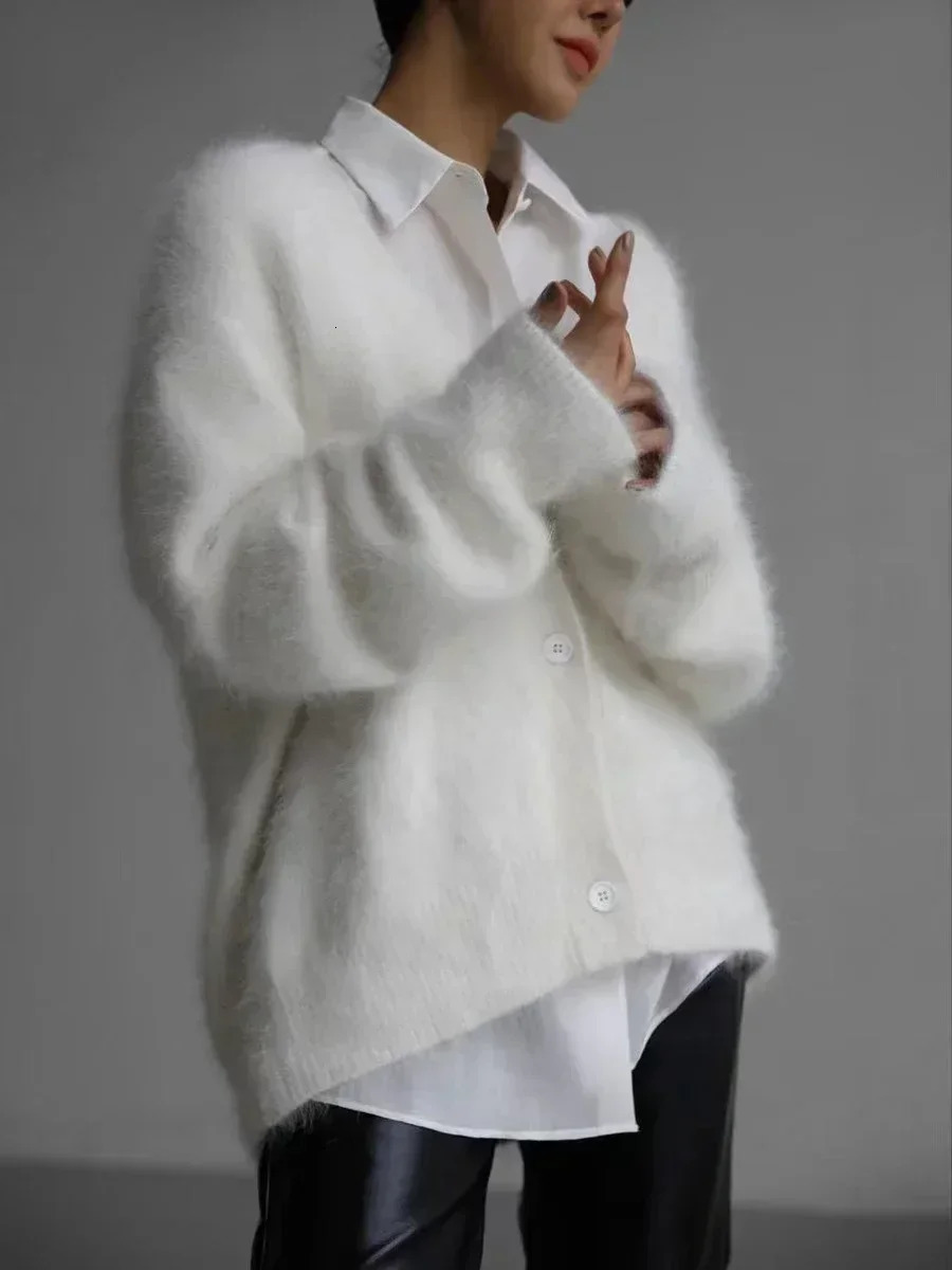 Womens Cardigans Korean Fashion Vneck Sweater Coat Long Sleeve Oversized Sweater Female Buttons Solid Knitted Jacket Women 251013