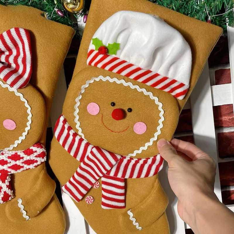 Christmas Gingerbread Men Stockings Large Size Personalized Stocking Hanging Decoration for Family Holiday Tree J251024