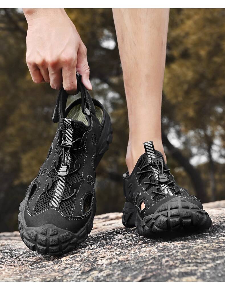 Paul Camel Men's Closed-Toe Clogs Summer Breathable Genuine Leather Sandals Anti-Slip for Outdoor Hiking Casual Sports & Beach Use