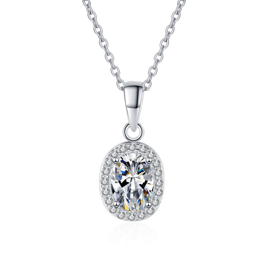 DHCollections-- Sterling Sier Oval Cluster Inlaid Necklace for Women with Moissanite, Petite Collarbone Chain, PT950 Gold Plated Jewelry