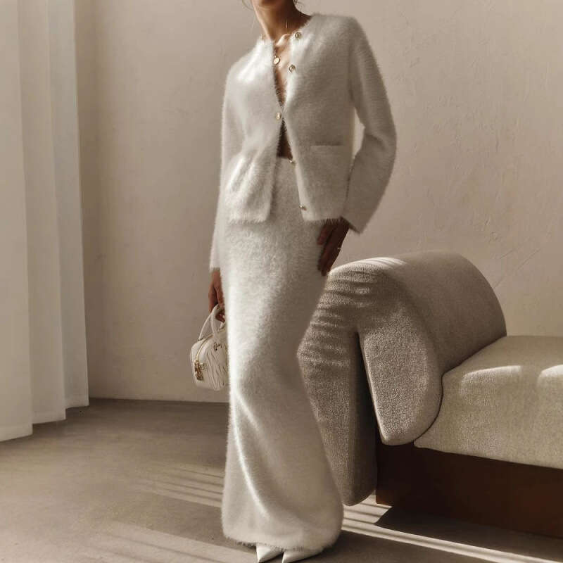2025 Spring New Women's Solid Color Long Sleeve Button Jacket and Skirt Fashion Set
