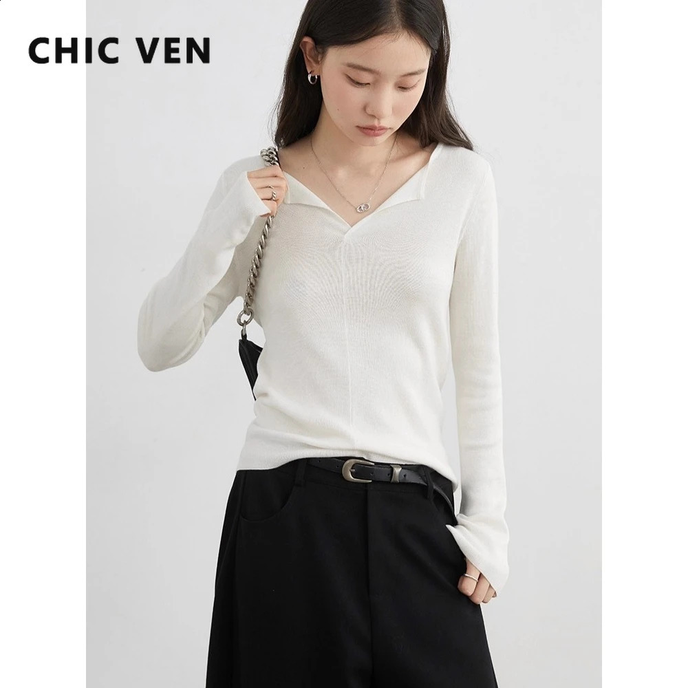 CHIC VEN Women Pullovers Solid Long Sleeved Casual Retro Knitted Sweater Slim Fit Female Tops Spring Autumn 251023