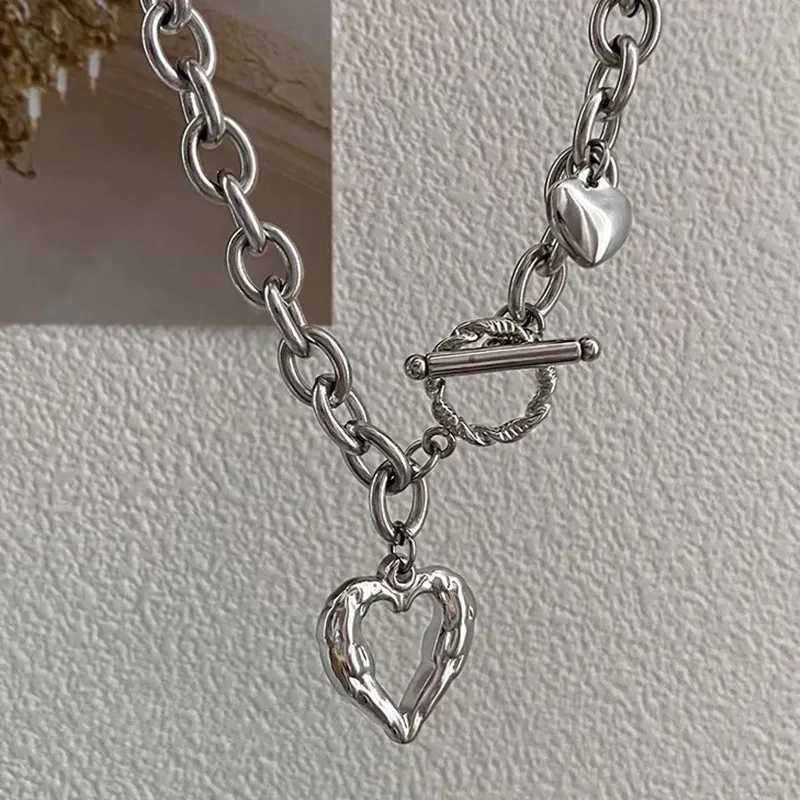 Fashion Heart Stainl Steel Women Pendant Necklaces Luxury Design OT Buckle Exaggerated Thick Chain Necklace JewelryXJ251024