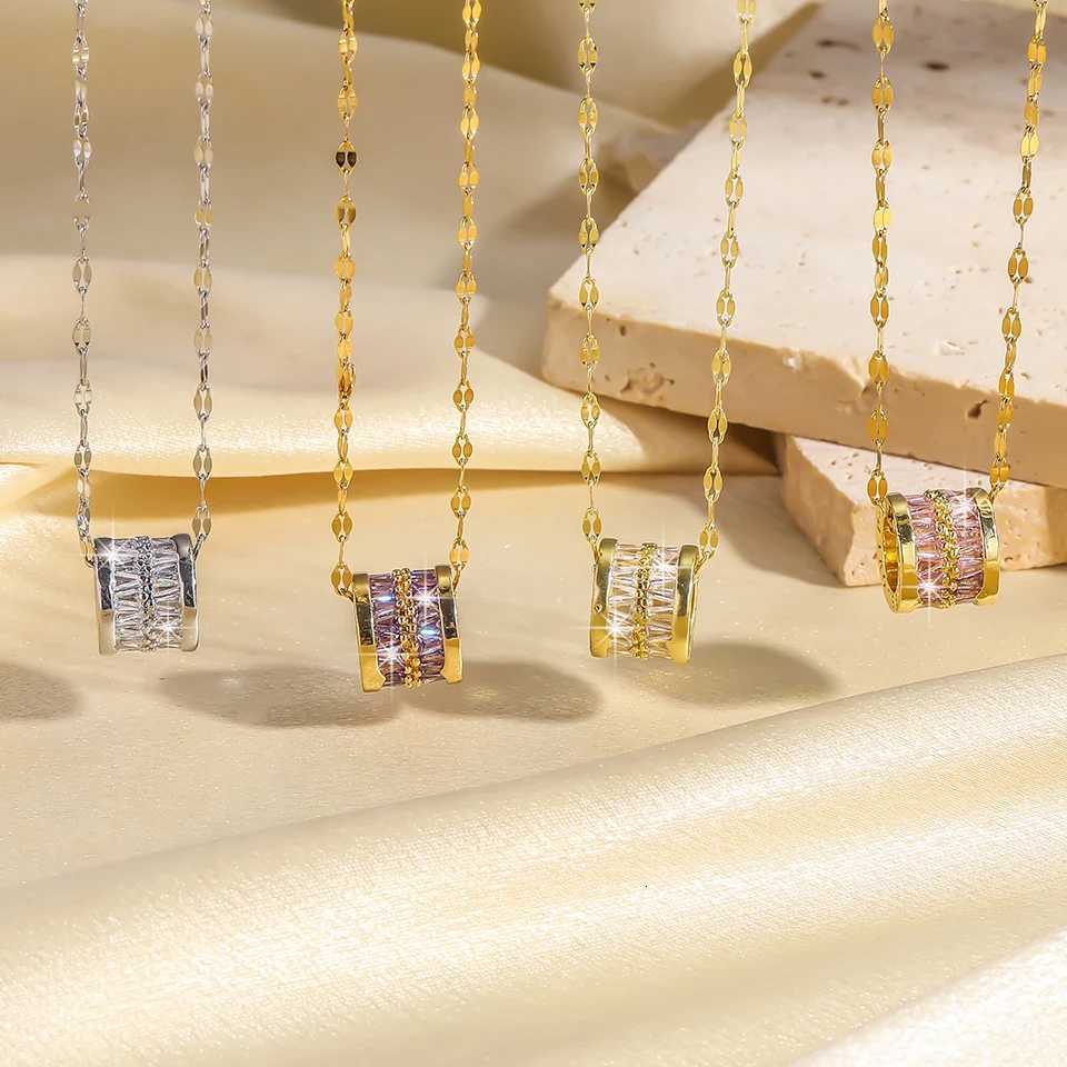 ZAKOL Y2K Stainl Steel Round Pendant Necklace For Women Girls Korea Style Beautiful Gold Color Metal Crystal Jewelry On NeckXJ251024