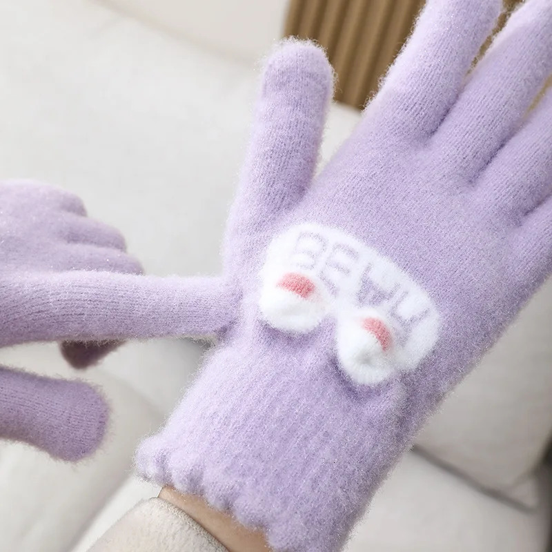 KayCrowne Cute Full Finger Gloves for Women Elegant Winter Warm Students Writing Acrylic Knitted Show Finger Glove Girls 251023