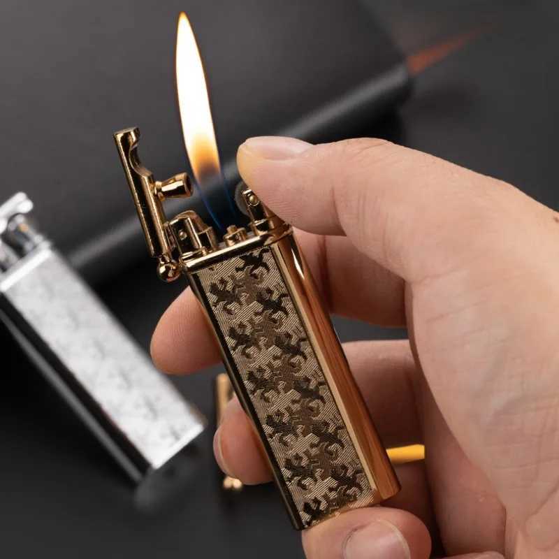 Inflatable Butane Gas Lighter Retro Grinding Wheel Double Sided Relief PortableSmoking Accessories High Flame Cigarette Lighters1 D251024