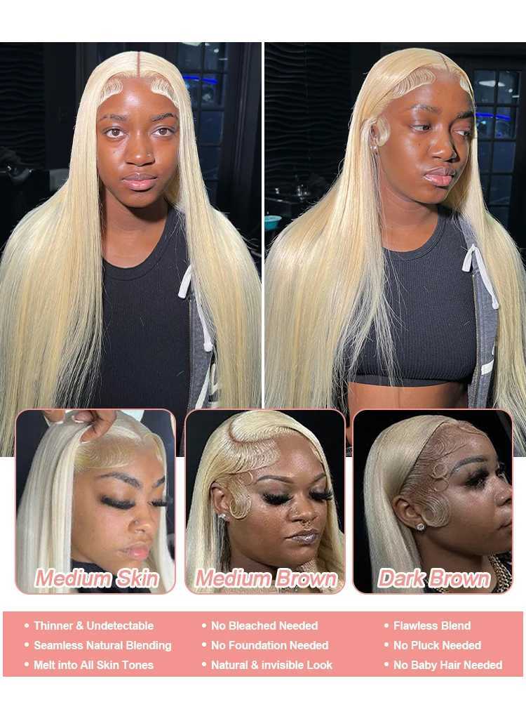 613 Blonde Colored Lace Front Human Hair Wigs 40 Inch Brazilian Remy Bone Straight 13x4 Frontal Wig For Women 250 Density W251023