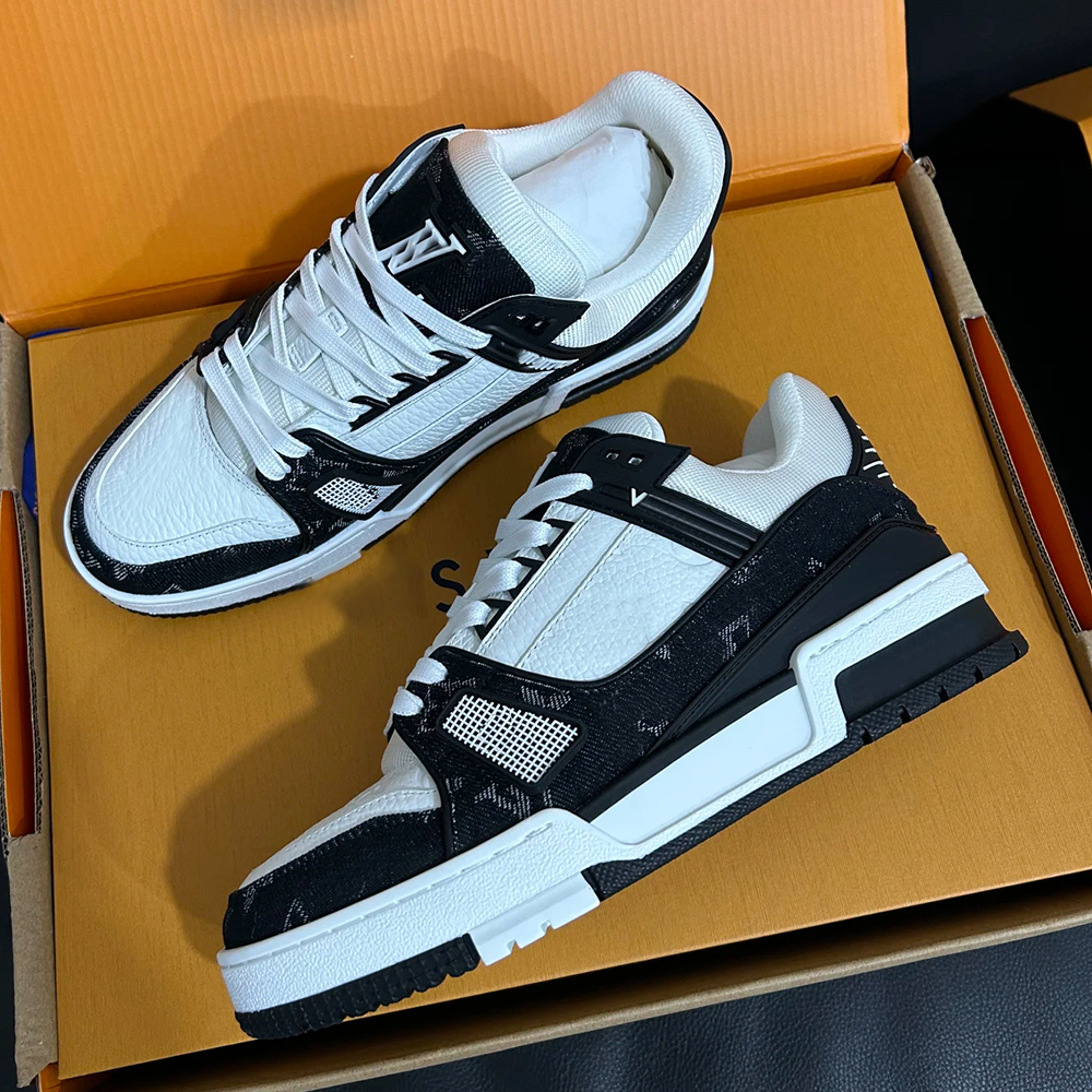 Designer trail sneakers men trainers women casual luxury trainer platform shoes genuine leather denim sports sneaker chaussure black white navy